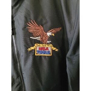 Vtg Large USA Tools Zip Up Jacket Black Embroidered Eagle Hooded Port Authority